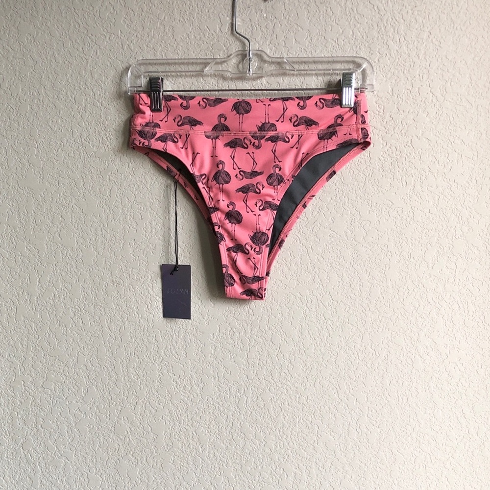 NWT Jolyn Zoe Flamingo Bikini Bottoms High Cut Cheeky Small Pink